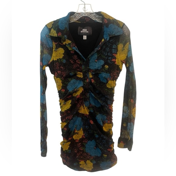 URBAN Outfitters cinched metallic mesh whimsigoth floral button size S mini - Picture 8 of 8